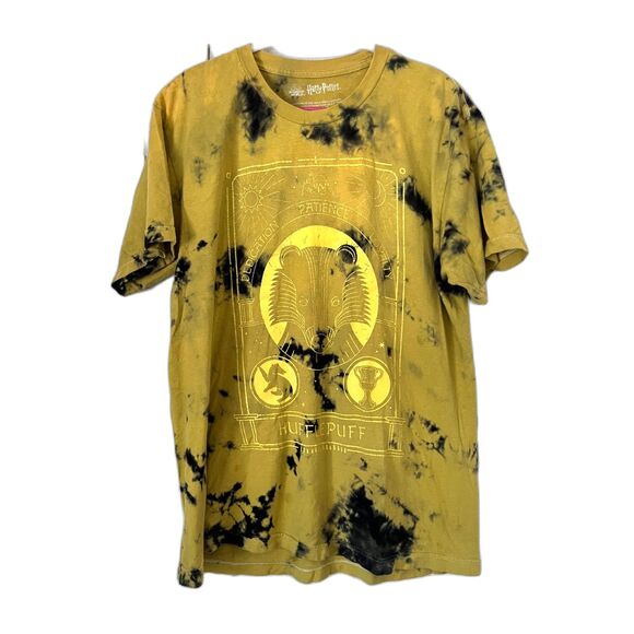 Harry Potter Hufflepuff Yellow Tie Dye Wizard T Shirt Tee Top Mens Size Medium - Picture 2 of 7